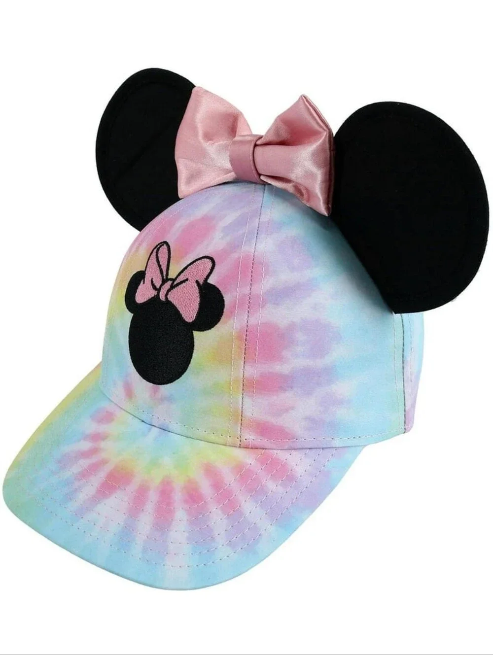 Disney Minnie Mouse Adult Tie-Dye SnapBack Ball Cap Hat Pink Satin Bow Ears NEW